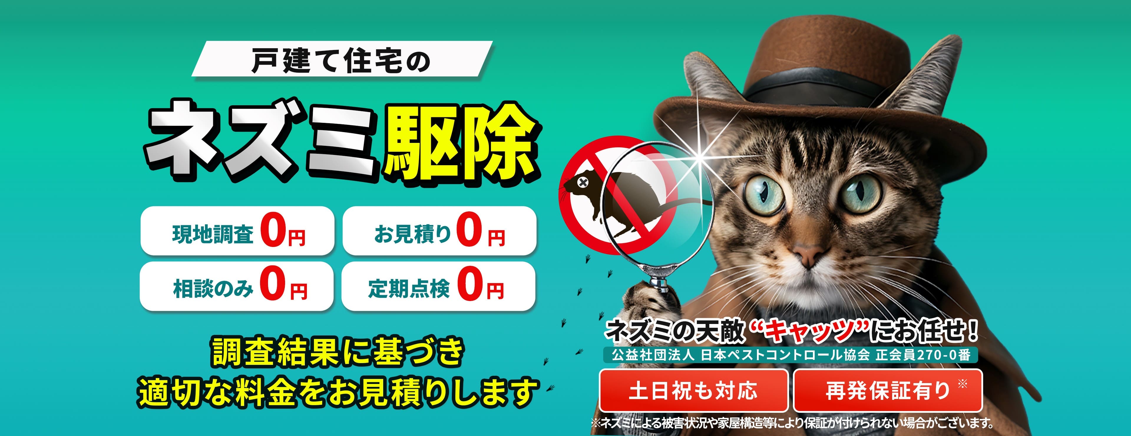 戸建て住宅のネズミ駆除はネズミの天敵”キャッツ”にお任せ!